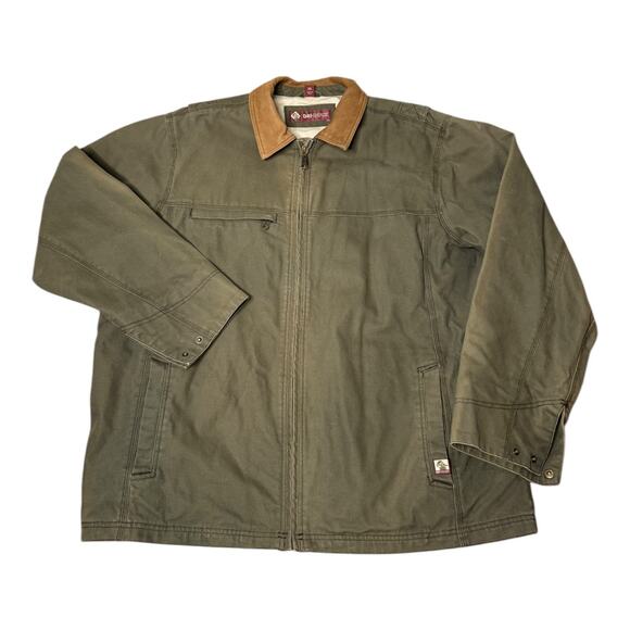 Dri-Duck Barn Jacket green canvan  & brown leather collar size XXL - Picture 2 of 11